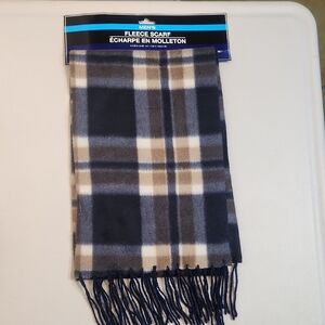 Fleece Scarf - Navy and Tan Plaid